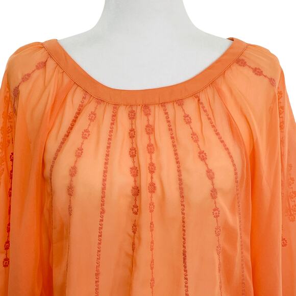 LC LAUREN CONRAD Orange Chiffon Embroidered Lightweight Sheer Top Blouse S - Picture 4 of 12